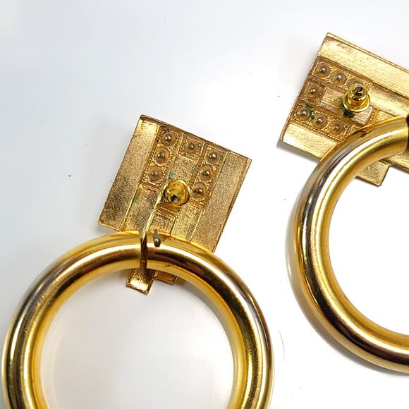 Large Gold Hoop Earrings with Turquoise Accent Retro Statement Jewelry for Women - Picture 8 of 10